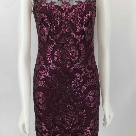 Tadashi Shoji Burgundy Sequined Sleeveless Dress Size 10P Cocktail Forma… - Picture 1 of 10